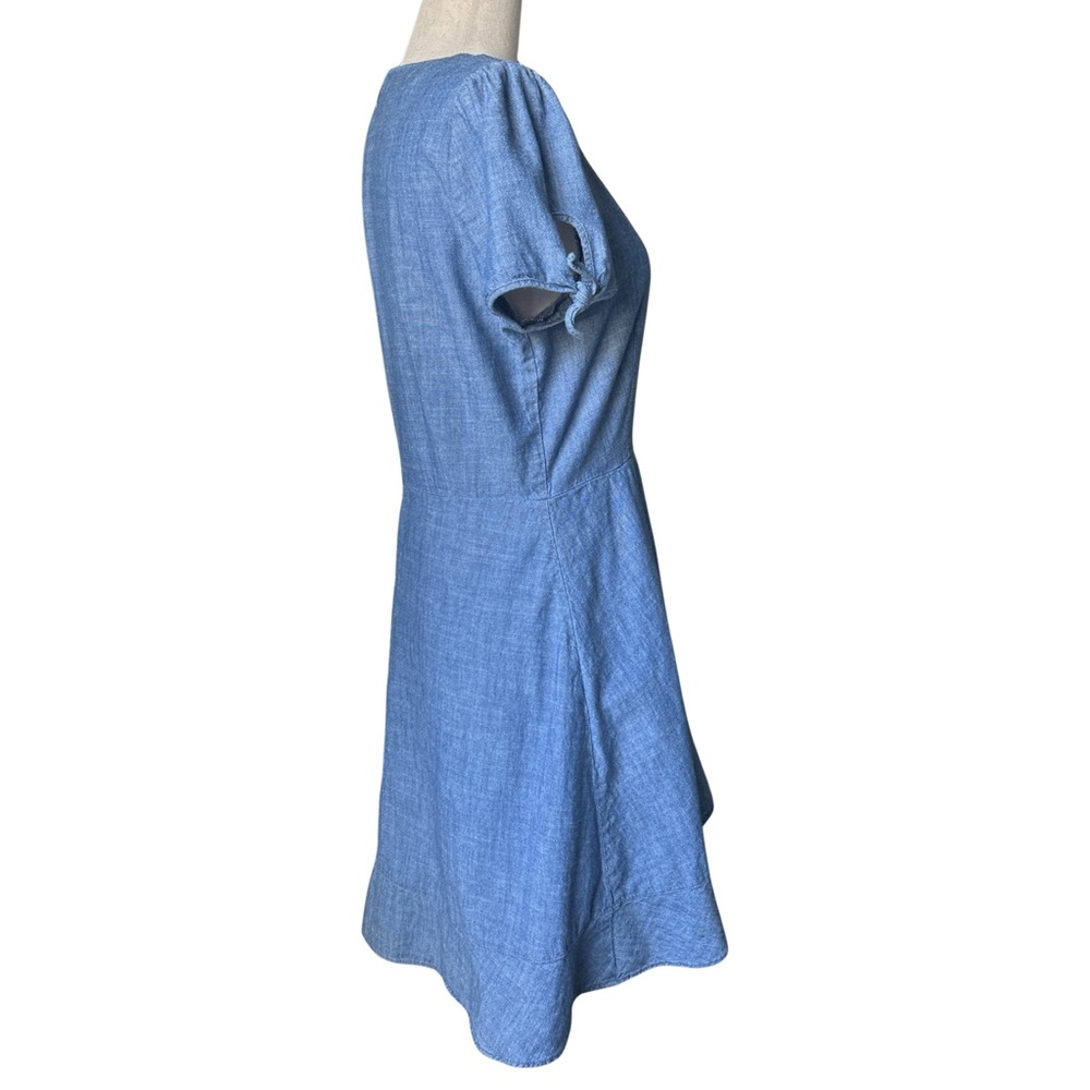 J. Crew Chambray Faux Wrap Short Sleeve Mini Dress - 6 - Medium Wash Blue - Picture 6 of 16